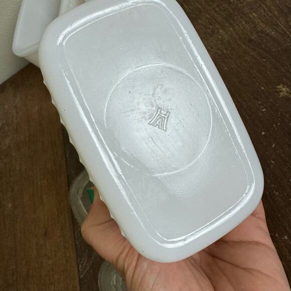 Set of 3 Hazel Atlas white milk glass Refrigerator containers with lids - Picture 9 of 13